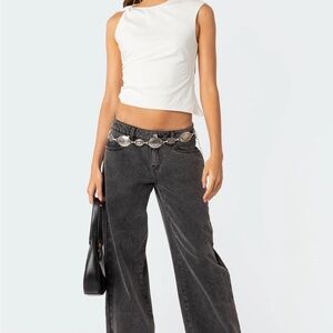 🔥📸EDIKTED Raelynn Black Washed Low Rise Jeans (Wide Leg